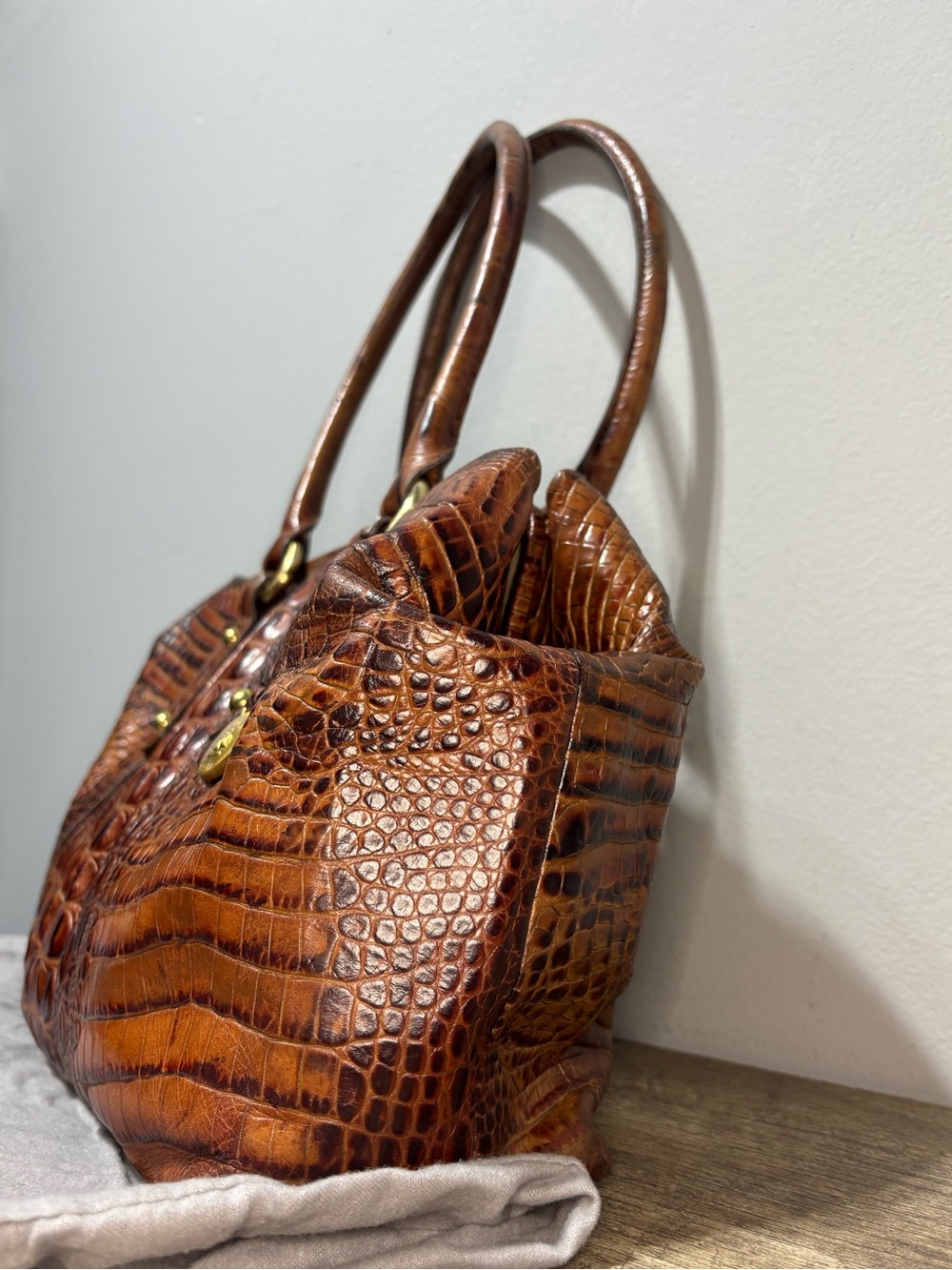 Vintage Brahmin Croc-Embossed Leather Satchel - Picture 4 of 7
